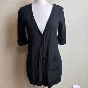 Cable & Gauge Women's Sweater Cardigan Black Button  Short Sleeves Pockets Sz. S